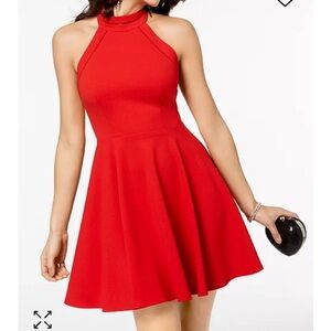 B Darlin Mock-Neck Crochet-trimmed Fit & Flare Dress Red NWT size Large 13/14